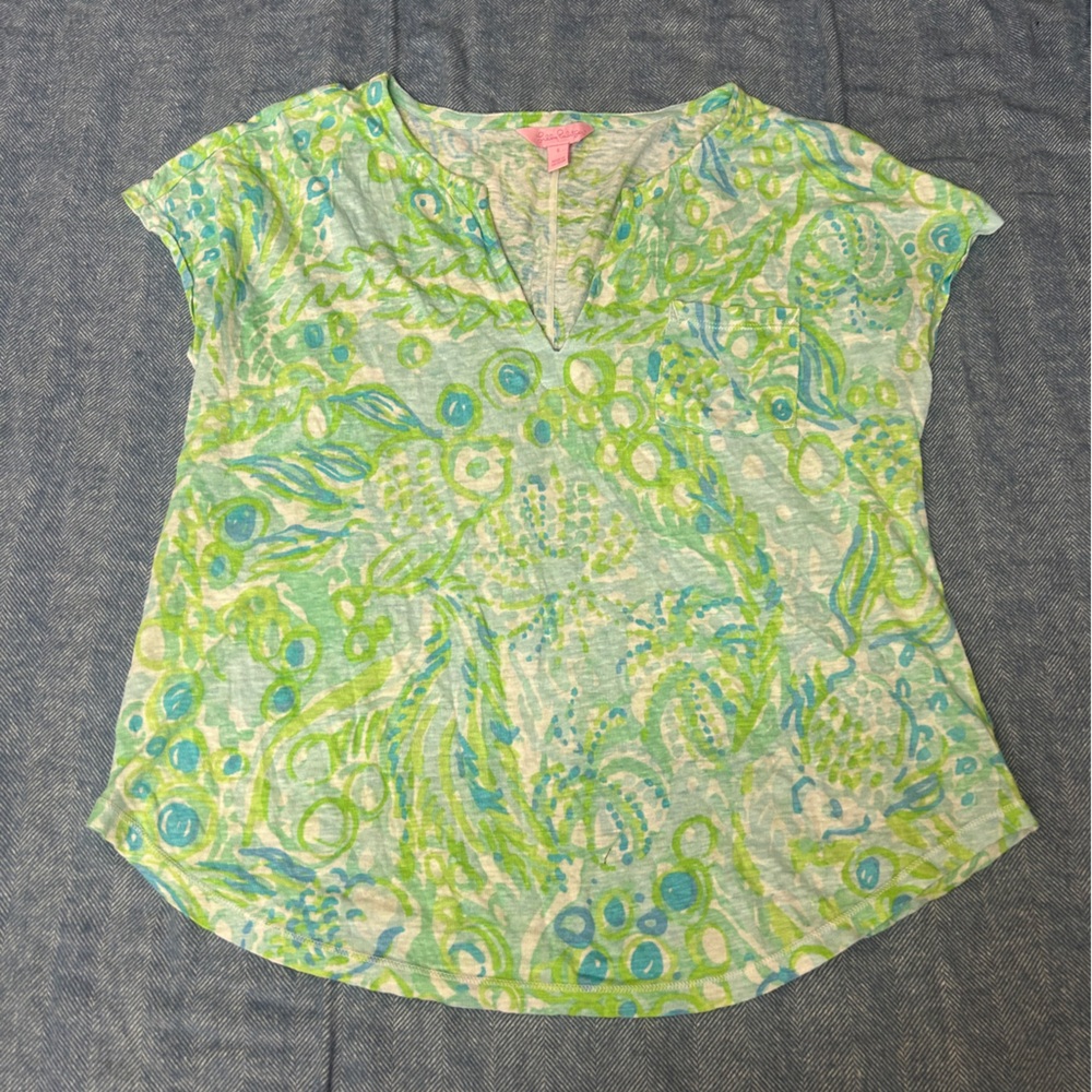 Lilly Pulitzer Green and Blue Patterned Women's Top